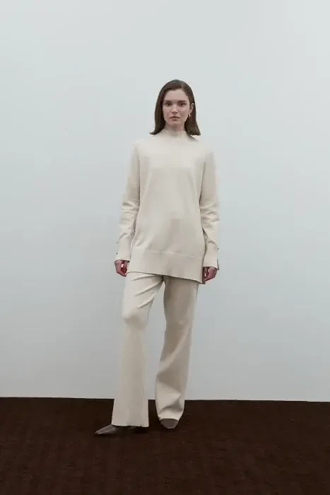 Clande Balıkçıl Yaka Triko Bluz EKRU - 3