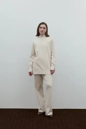 Clande Balıkçıl Yaka Triko Bluz EKRU - 4