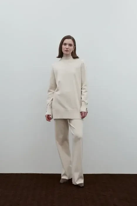 Clande Balıkçıl Yaka Triko Bluz EKRU - 4