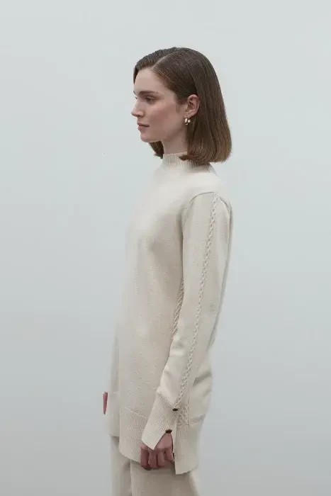 Clande Balıkçıl Yaka Triko Bluz EKRU - 2