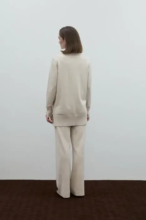 Clande Balıkçıl Yaka Triko Bluz EKRU - 5