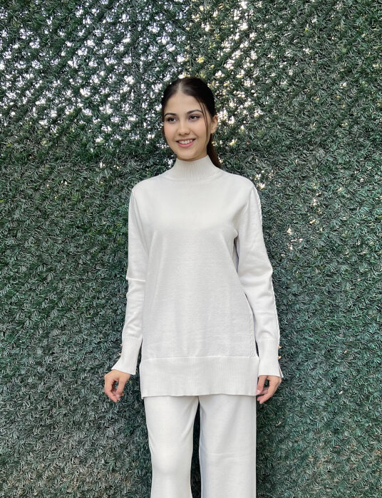 Clande Balıkçıl Yaka Triko Bluz EKRU - 1