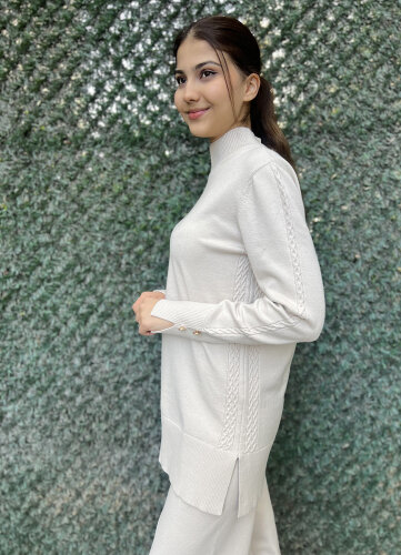 Clande Balıkçıl Yaka Triko Bluz EKRU - 2