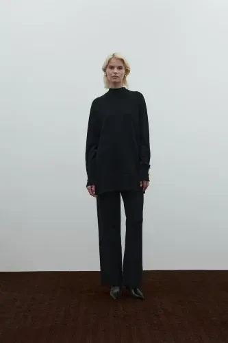 Clande Balıkçıl Yaka Triko Bluz SİYAH - 4