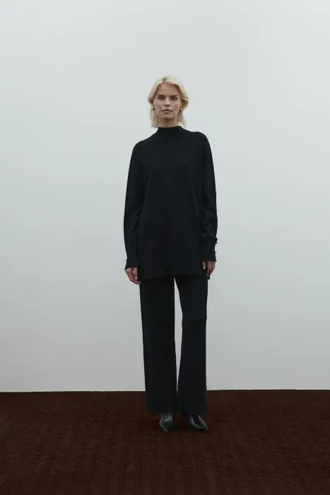 Clande Balıkçıl Yaka Triko Bluz SİYAH - 4