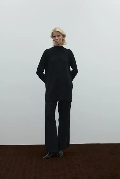 Clande Balıkçıl Yaka Triko Bluz SİYAH - 5