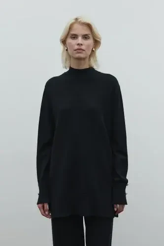 Clande Balıkçıl Yaka Triko Bluz SİYAH 