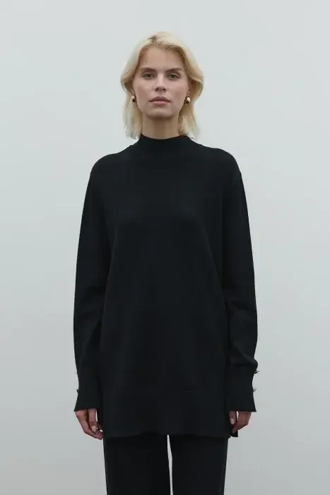 Clande Balıkçıl Yaka Triko Bluz SİYAH - 1