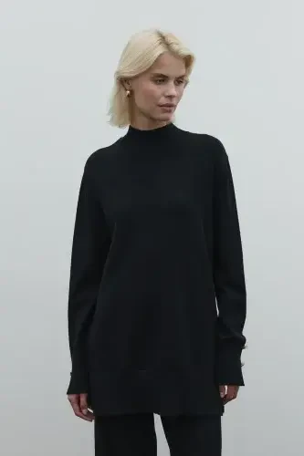 Clande Balıkçıl Yaka Triko Bluz SİYAH - 2