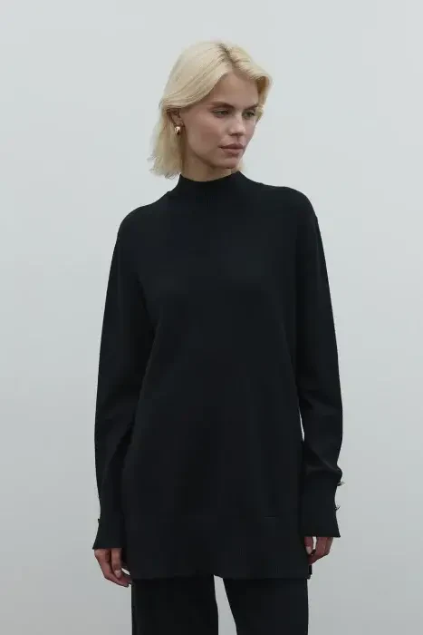 Clande Balıkçıl Yaka Triko Bluz SİYAH - 2