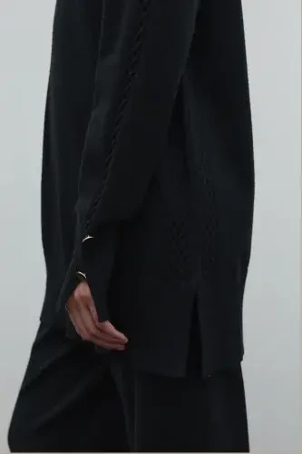 Clande Balıkçıl Yaka Triko Bluz SİYAH - 3