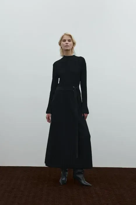 Clande Balıkçıl Yaka Triko Elbise SİYAH - 2