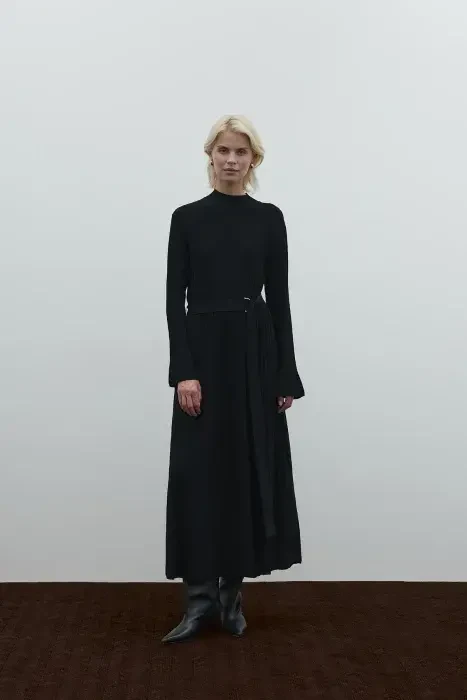 Clande Balıkçıl Yaka Triko Elbise SİYAH - 3