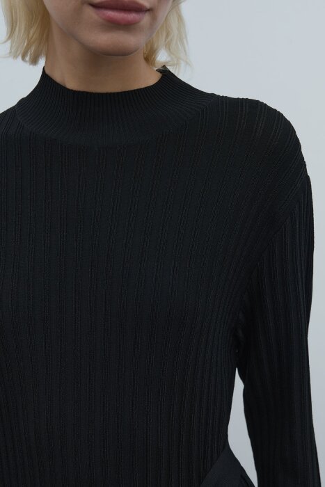 Clande Balıkçıl Yaka Triko Elbise SİYAH - 6