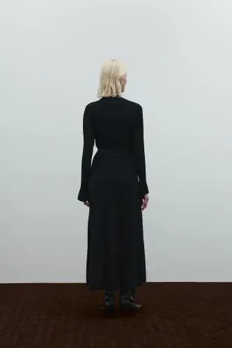 Clande Balıkçıl Yaka Triko Elbise SİYAH - 7