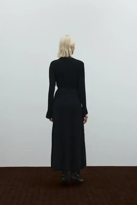 Clande Balıkçıl Yaka Triko Elbise SİYAH - 7