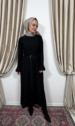 Clande Balıkçıl Yaka Triko Elbise SİYAH - 2