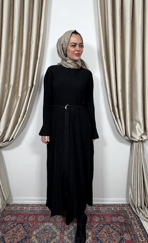 Clande Balıkçıl Yaka Triko Elbise SİYAH - 4