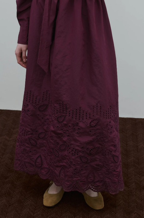 Clande Belden Büzgülü Dantel Detaylı Elbise BORDO - 4