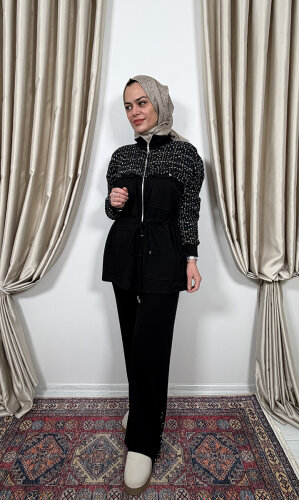 Clande Belden Büzgülü Tüvit Detaylı Tunik SİYAH