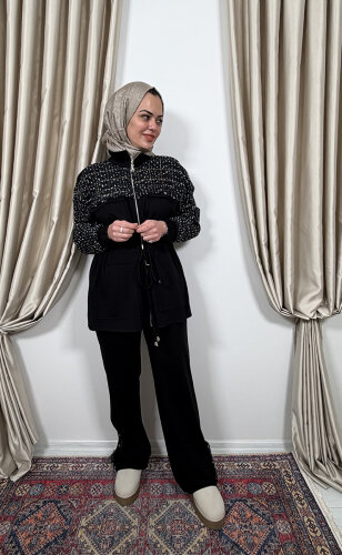 Clande Belden Büzgülü Tüvit Detaylı Tunik SİYAH (1)