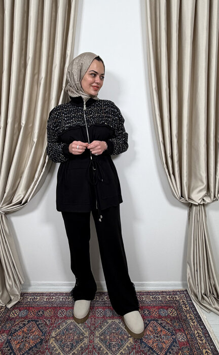 Clande Belden Büzgülü Tüvit Detaylı Tunik SİYAH - 2