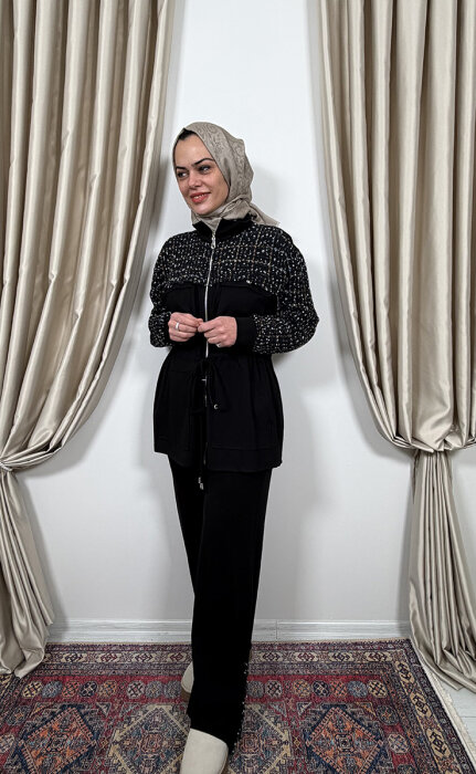 Clande Belden Büzgülü Tüvit Detaylı Tunik SİYAH - 3