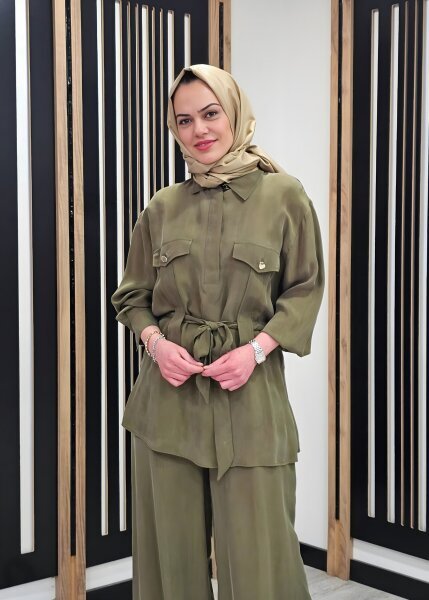 Clande Belden Kuşaklı Tunik HAKİ