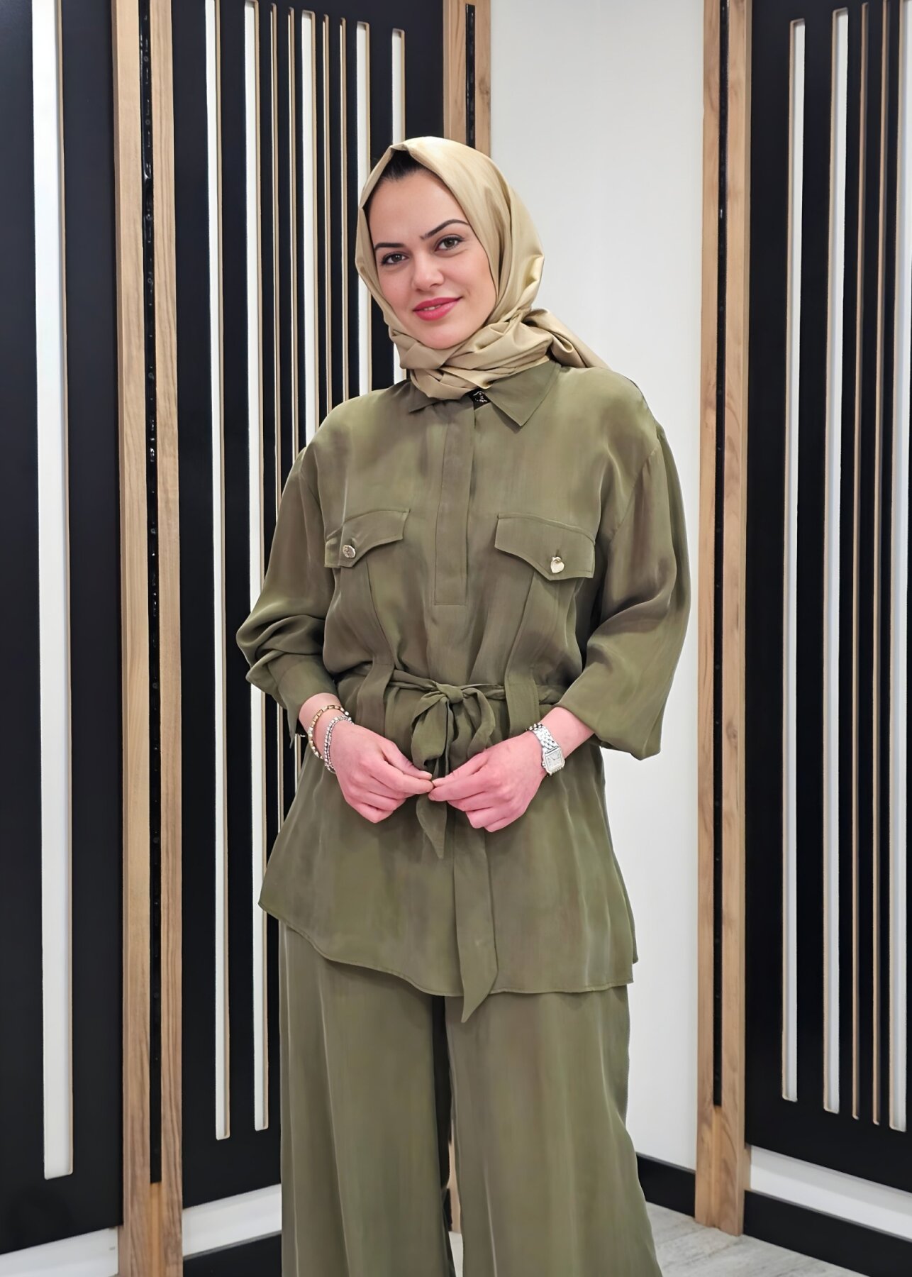 Clande Belden Kuşaklı Tunik HAKİ - 1