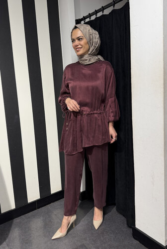 Clande Beli Büzgülü Cupra Tunik BORDO