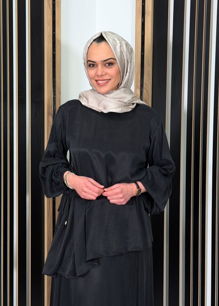 Clande Beli Büzgülü Cupra Tunik SİYAH - 2