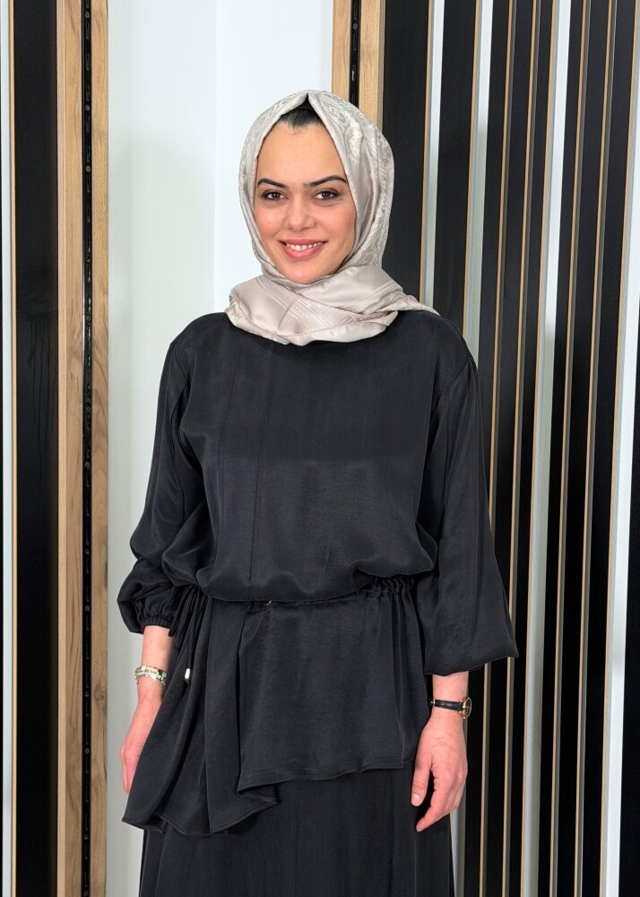 Clande Beli Büzgülü Cupra Tunik SİYAH