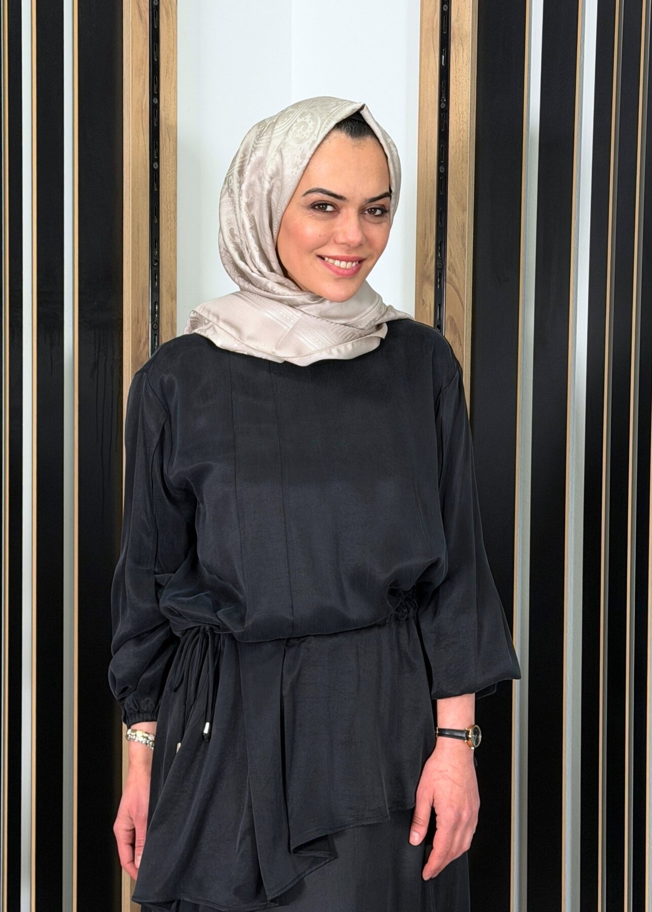 Clande Beli Büzgülü Cupra Tunik SİYAH - 3