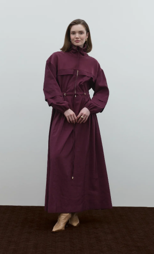 Clande Beli Büzgülü Elbise BORDO 