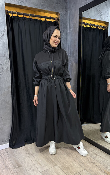 Clande Beli Büzgülü Elbise SİYAH - 3