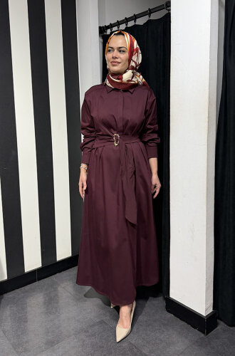 Clande Beli Kemerli Elbise BORDO - 3