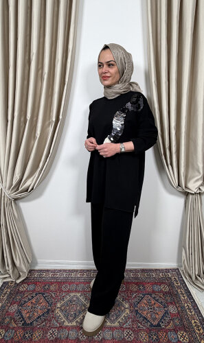 Clande Beli Lastikli Pantolon SİYAH