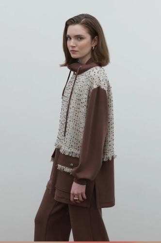 Clande Boynu Büzgülü Önü Tüvit Tunik KAHVE - 3