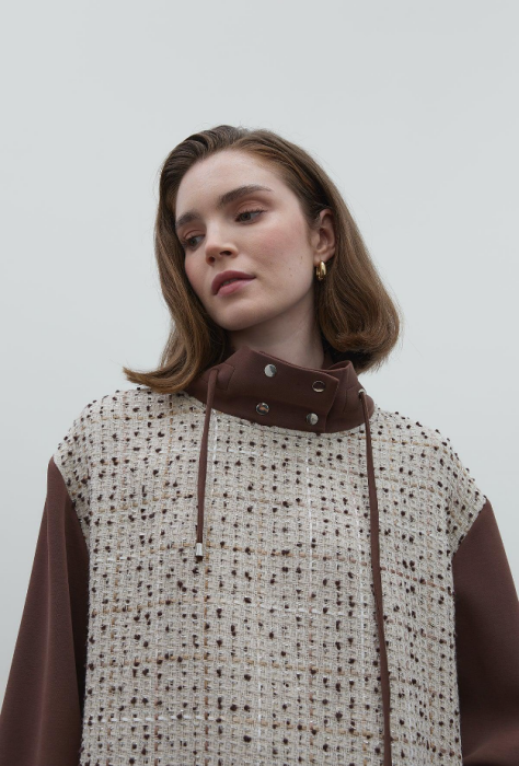 Clande Boynu Büzgülü Önü Tüvit Tunik KAHVE - 5