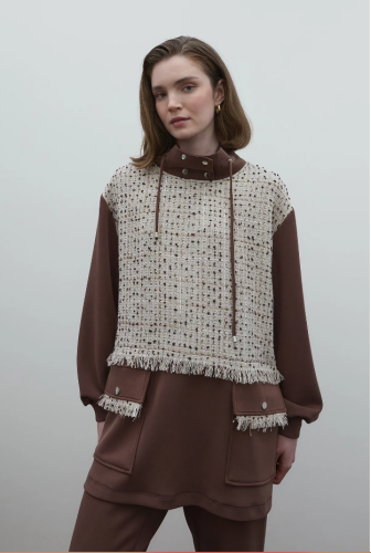 Clande Boynu Büzgülü Önü Tüvit Tunik KAHVE - 2