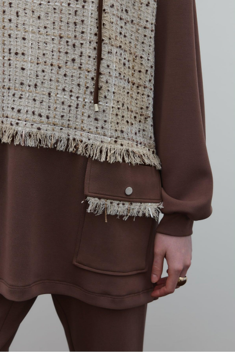 Clande Boynu Büzgülü Önü Tüvit Tunik KAHVE - 4