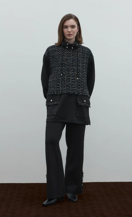 Clande Boynu Büzgülü Önü Tüvit Tunik SİYAH - 2