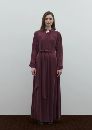 Clande Boynu Çiçek Aksesuarlı Cupra Elbise BORDO - 2