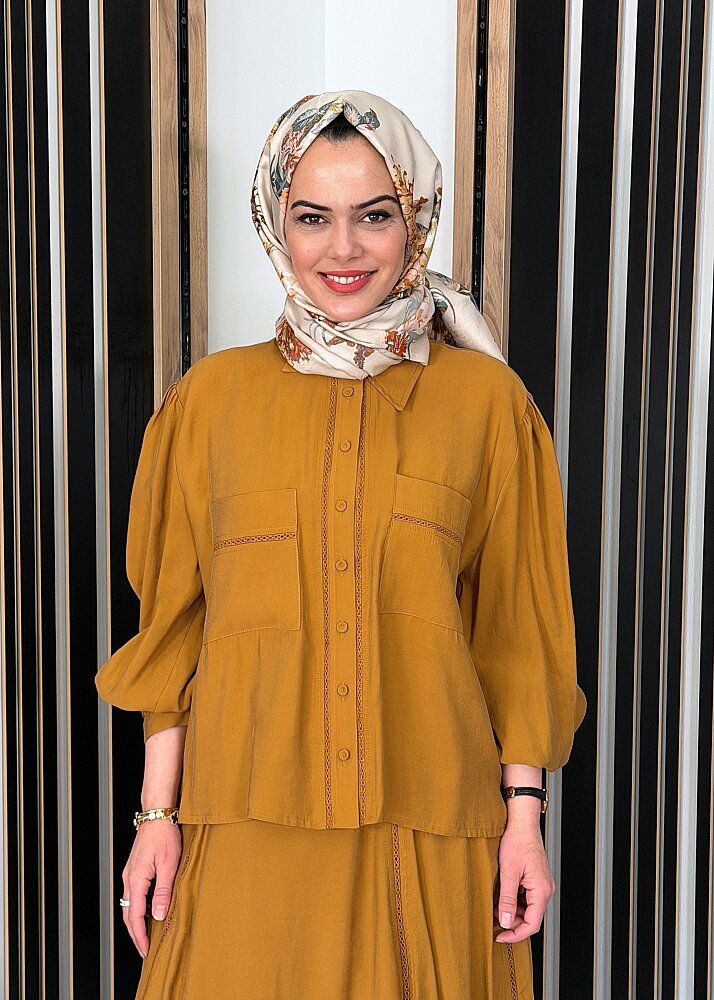 Clande Brode Detaylı Tensel Gömlek SAFRAN