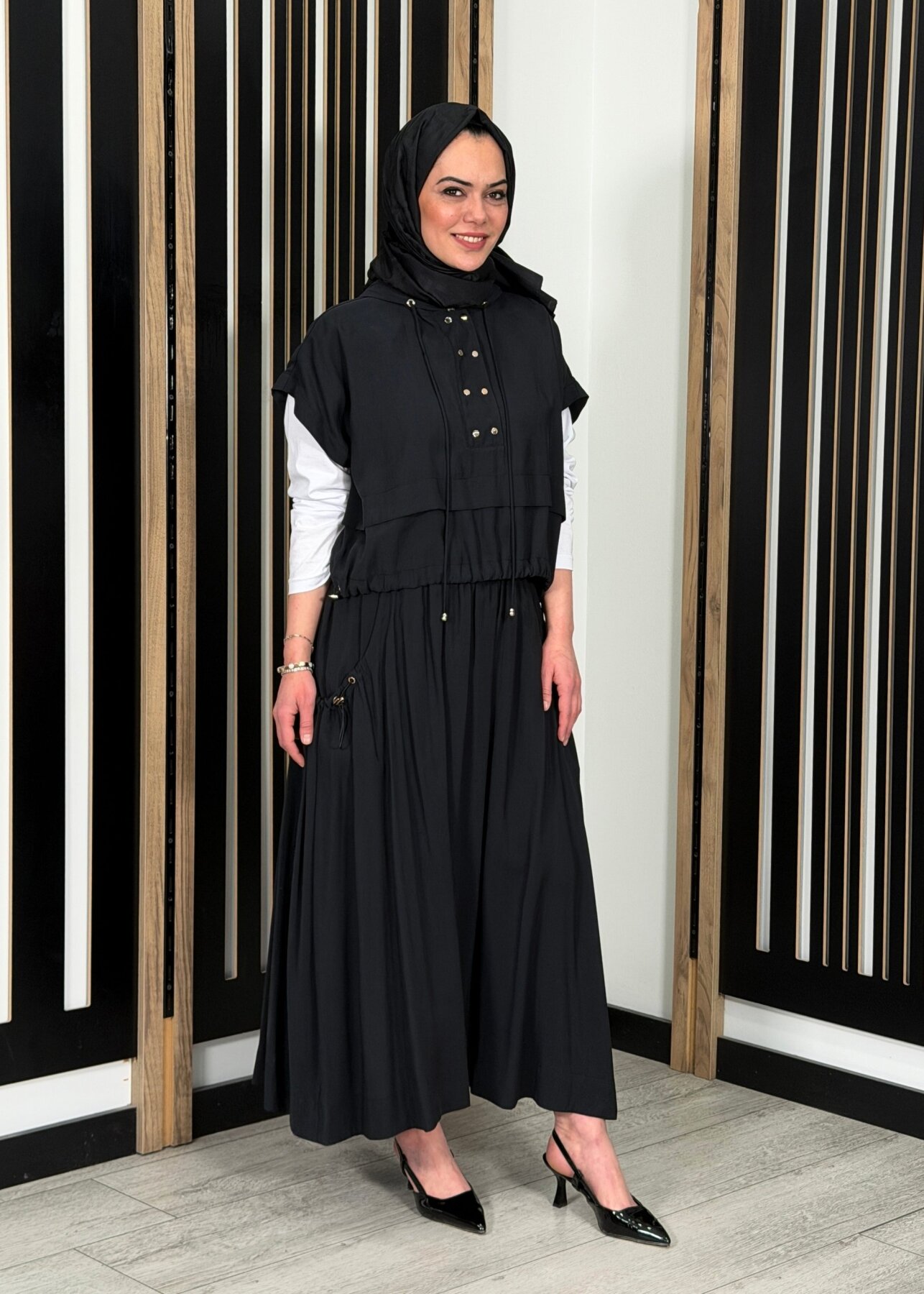 Clande Cepleri Büzgülü Etek SİYAH - 2