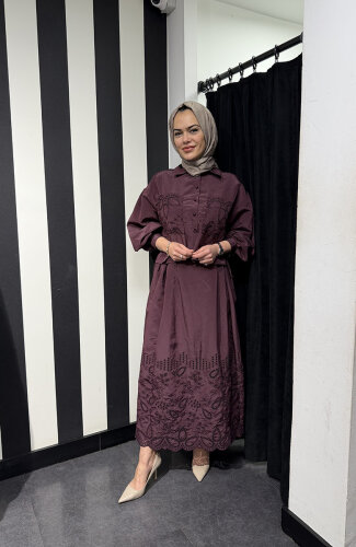 Clande Cepleri Dantel Detaylı Düğmeli Gömlek BORDO - 2