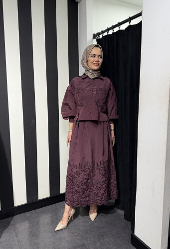 Clande Cepleri Dantel Detaylı Düğmeli Gömlek BORDO - 3