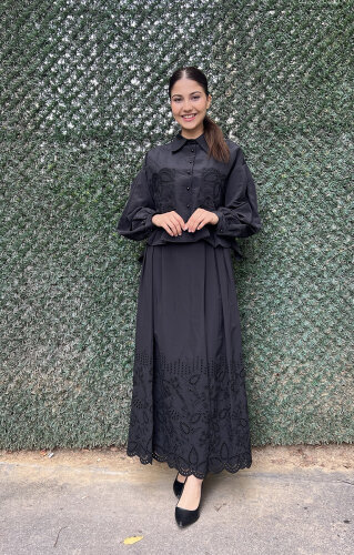 Clande Cepleri Dantel Detaylı Düğmeli Gömlek SİYAH - 3