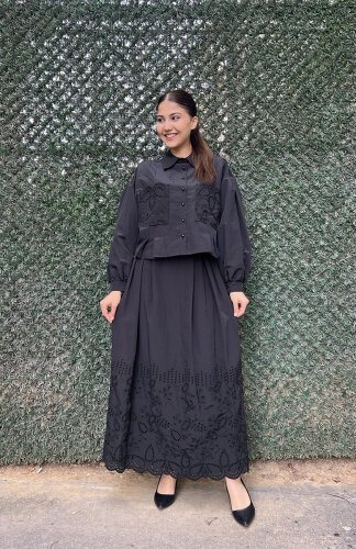 Clande Cepleri Dantel Detaylı Düğmeli Gömlek SİYAH - 4