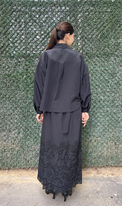 Clande Cepleri Dantel Detaylı Düğmeli Gömlek SİYAH - 6